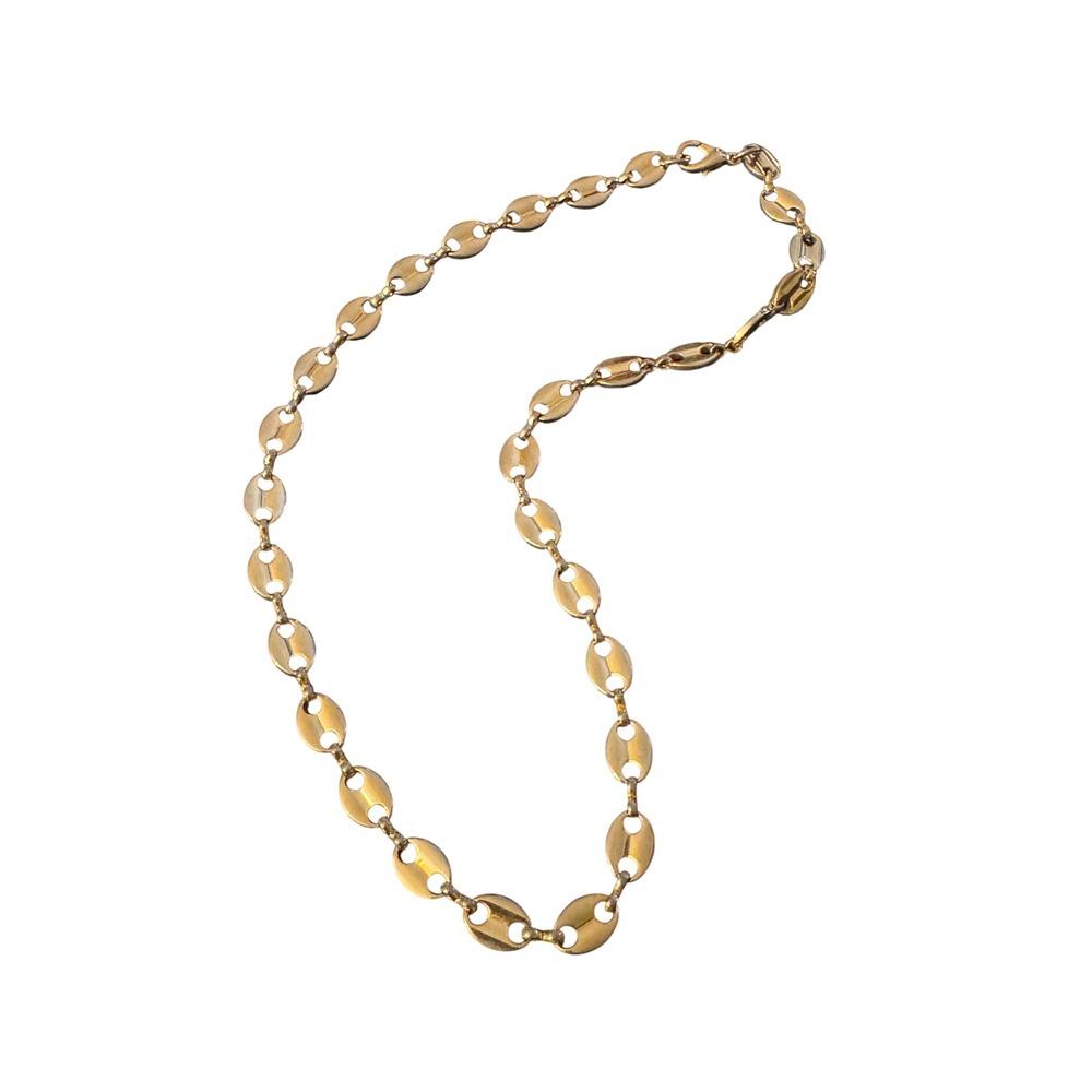 Gold Tone Puffed‎ Mariner Coffee Bean Link Chain Necklace Unisex Statement